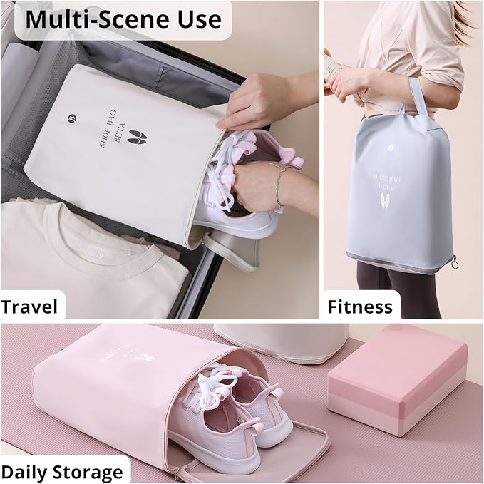 tianzong 2 Pack Shoe Bags for Travel, Water-resistant Shoe Storage Organizer with Zipper for Men and Women (Beige, T400-Beta)
