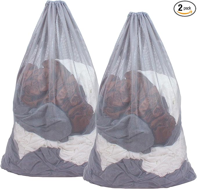 2 Pack Mesh Laundry Bags, 24 x 36 Inches Heavy Duty Drawstring Bag, Factories, College, Dorm, Travel and Apartment Dwellers, Gray