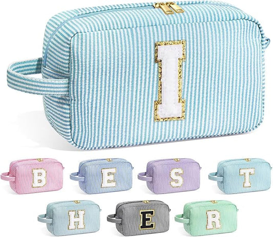 YOOLIFE Birthday Gifts for Women, Personalized Gifts for Women Friends, Initial Blue Makeup Bag I