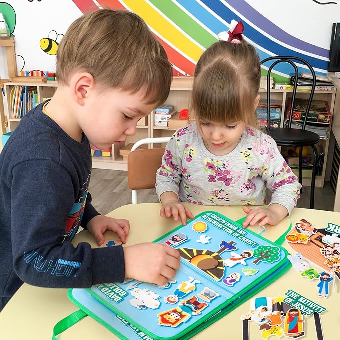 WATINC Portable Board Felt Board Stories Set - 6pack Learning Story Board Gift, Early Educational Travel Storytelling Interactive Play Kit for School Classroom Kids Toddlers (Bible Religious Story)