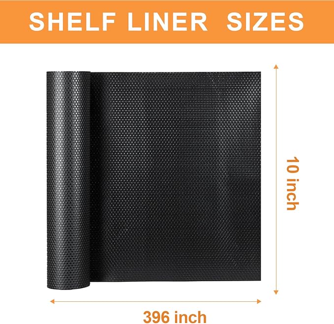 FLPMIX Shelf Liner for Kitchen Cabinets 10 inch Wide: Easy to Cut Bathroom Drawer Mat 10" x 396 Inch Black - Waterproof Pantry Cupboard Liner