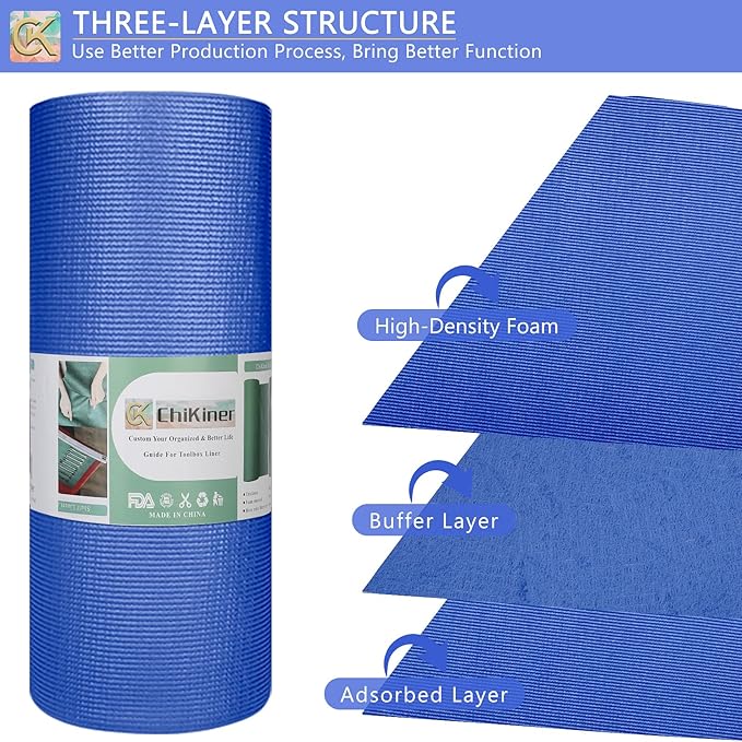 Foam Toolbox Liner Shelf Liner, Thickened Durable Pad Tool Box Mat for Protecting Your Tools, Work Surfaces, Garage, Chest (Blue, 18 inch*24 ft)