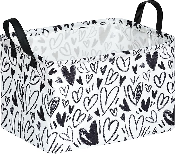 Rec Black Heart Print Box Hamper Storage Basket Collapsible Organizer Bin Gift Shelf Baskets for Home and Kitchen Storage