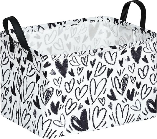 Rec Black Heart Print Box Hamper Storage Basket Collapsible Organizer Bin Gift Shelf Baskets for Home and Kitchen Storage