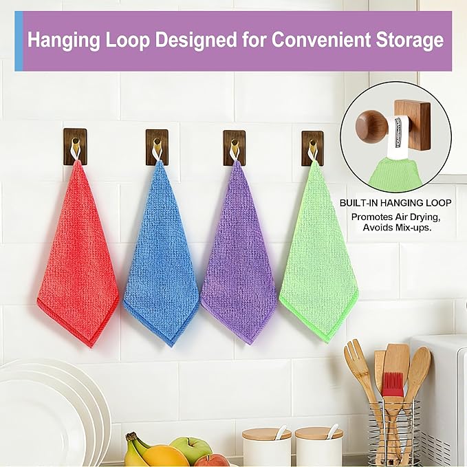 HOMERHYME Microfiber Cleaning Cloth, 12 Pack Cleaning Rags, 12" X 11" Lint Free Dish Towels Wash Cloths, Reusable Microfiber Towels for Home and Kitchen Bathroom Apartment Cleaning Supplies, Assorted