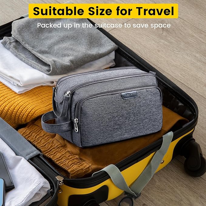 Vorspack Large Travel Toiletry Bag - Water Resistant Travel Bag for Toiletries, Cosmetics, Accessories, Gifts for Men - Grey