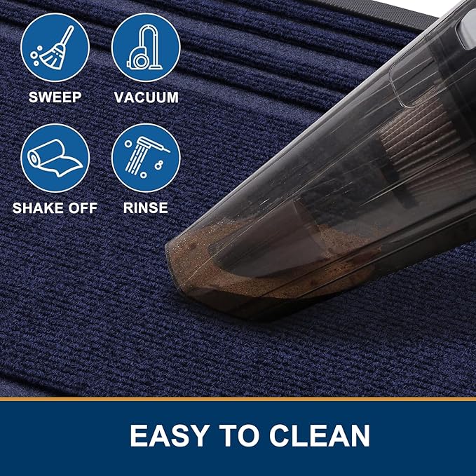 Buganda Front Door Mat Indoor Outdoor Entrance, Non-Slip Natural Rubber Doormats, Easy Clean, Low Profile, Dirt Trapper Entryway Floor Mats for Outside, Garages and Patios, 36x24, Navy