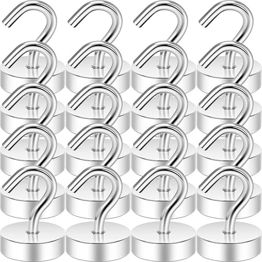 Neosmuk Magnetic Hooks, Cruise Ship Essentials, 40lb+ Heavy Duty Magnetic Hooks for Cruise Cabins, Refrigerator, Grill, Hanging, and Travel | Extra Strong Must-Have Magnet Hooks, Silver, Pack of 20