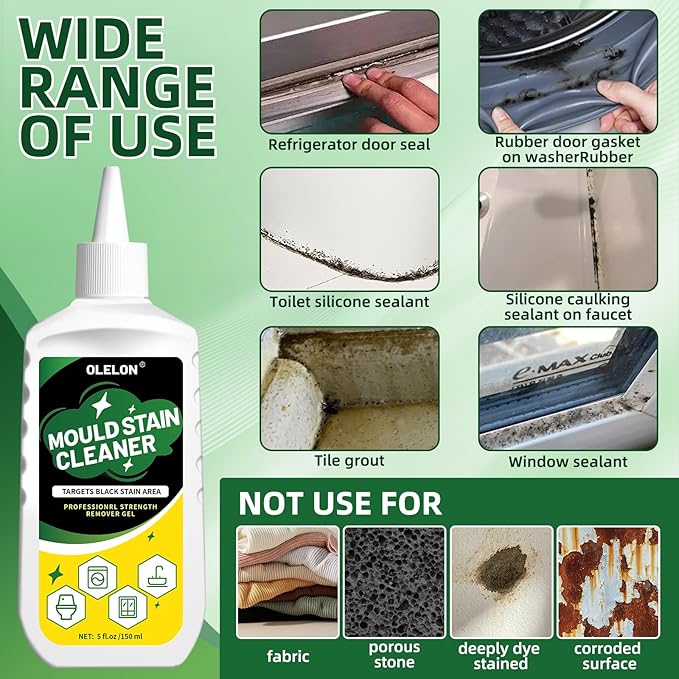 OLELON Mold Stain Remover Gel for Washing Machine Cleaner Front Loader Rubber Grout Cleaner Home Stain Removal Gel for Washer Showers Bathroom and Floor Tile - 300ML