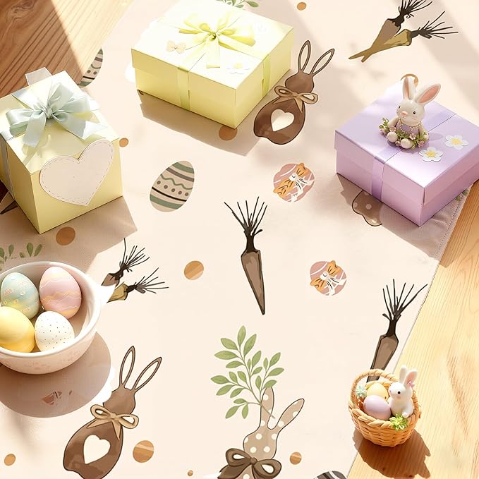 OHOME Easter Decorations - Bunny Egg Table Runner | Easter Party Decorations Favors Supplies for Table Decor Backdrop Banner Indoor Outdoor Home