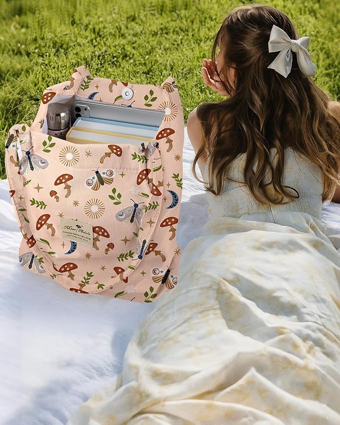 Miss Adola Corduroy Tote Bag for Women - Reusable Totes with Pocket & Buckle Cute Aesthetic Shoulder Bag for Work Travel