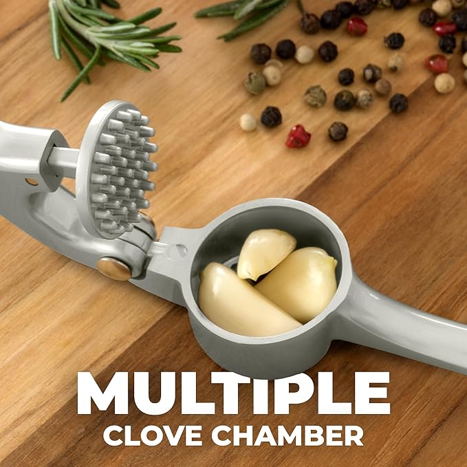 Zulay Kitchen Premium Garlic Press - Durable Garlic Masher with Soft, Easy to Squeeze Handle - Garlic Mincer Tool - Sturdy Easy to Clean Garlic Crusher (Slate Gray)