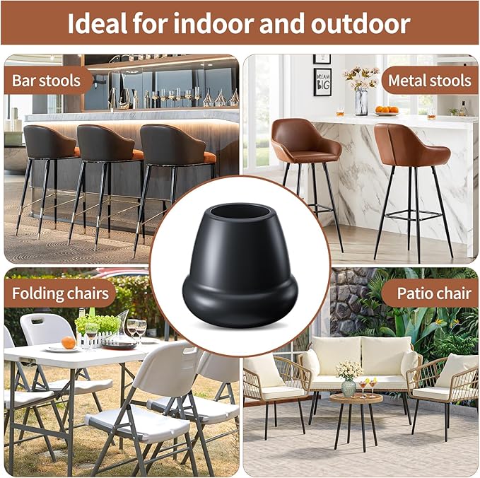 Ezprotekt 1" Rubber Chair Leg Caps, 24 Pcs Round Non-Slip Chair Leg Floor Protectors, Furniture Stool Leg Feet Covers for Bar, Tables, Patio Metal Legs, Black (M Fit: 0.87" - 1")