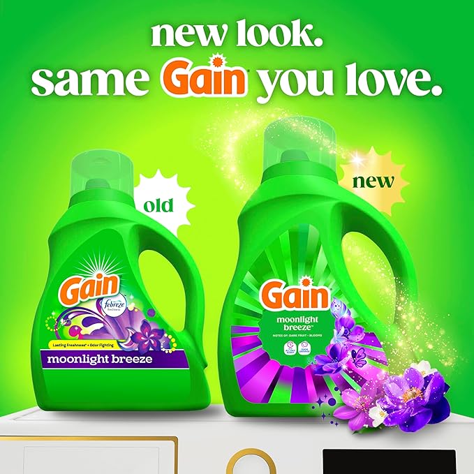 Gain Liquid Laundry Detergent with Odor Defense, Moonlight Breeze Scent, Laundry Soap For HE Washing Machines, 60 fl oz, 45 Loads, Pack of 2 (Packaging May Vary)