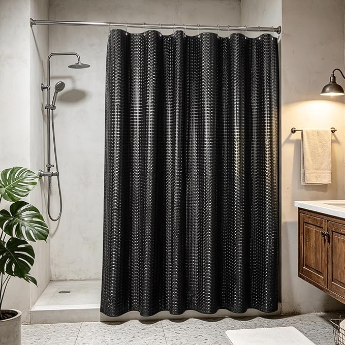 Barossa Design Extra Long Shower Curtain Liner 72" x 84", Waterproof XL PEVA Shower Liner with 3 Magnets for Bathroom, Lightweight, Metal Grommets - Dimensional Black, 72x84