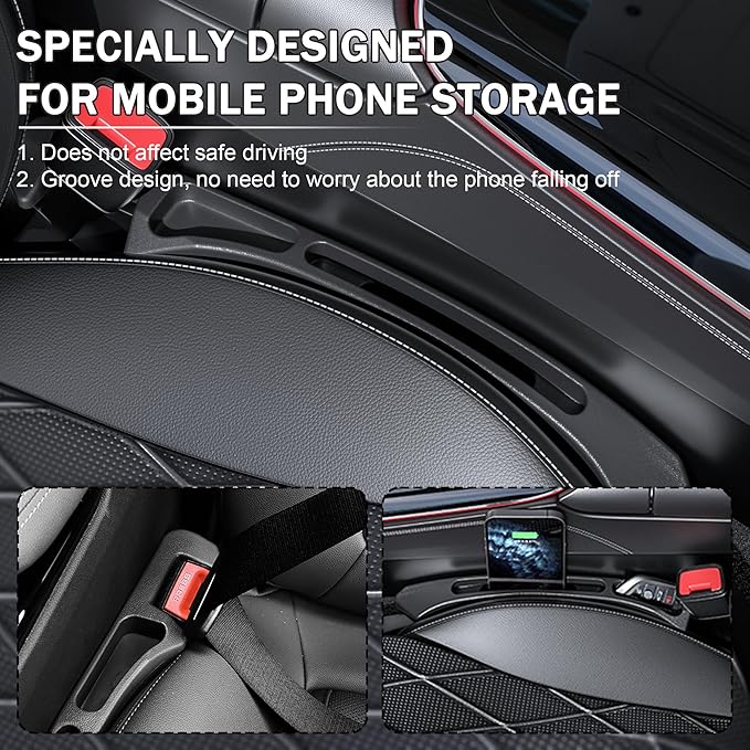 2 Pack Car Seat Gap Filler Organizer – Universal Fit Side Seat Gap Blocker & Storage Box for Cars, SUVs & Trucks, Prevents Items from Falling Between Seats