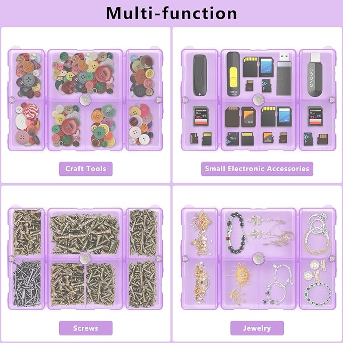 FYY Daily Pill Organizer,7 Compartments Portable Pill Case Travel Pill Organizer,[Folding Design] Large Pill Box for Purse Pocket to Hold Vitamins,Cod Liver Oil,Supplements and Medication-Clear Purple