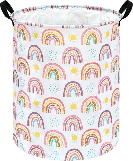 Kids Rainbow Hamper Laundry Basket Storage Bins Gift Organizer Clothes Toy Box Large Canvas Collapsible Chest for Home/Dorm/Kitchen/Pet/Office/Closet/Shelf/Room Decor