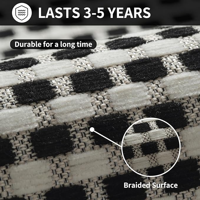 YDKGL Long Kitchen Runner Rugs Kitchen Mat Non Slip Washable, Super Absorbent Soft Chenille Braided Kitchen Mats for Floor, Rubber Backing Kitchen Floor Sink Standing Mat, Easy Clean, Black 24"x71"