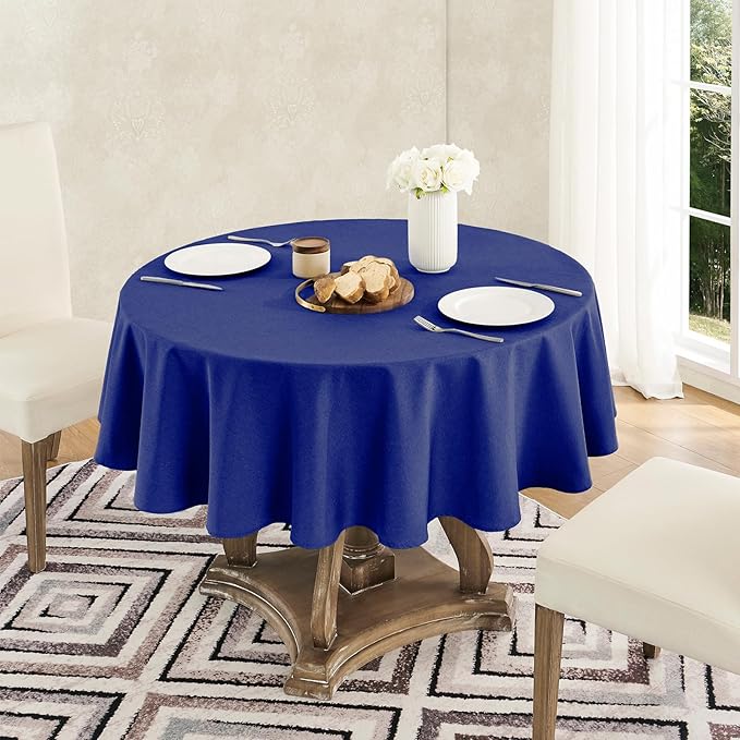 Veblandy Tablecloth Linen Textured Waterproof & Stain Resistant Table Cloth Wrinkle Free Decorative Fabric Farmhouse Table Cover for Dining/Party/Buffet/Wedding, 60 x 60 Inch, Royal Blue