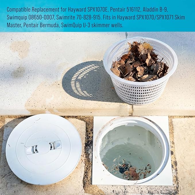 U.S. Pool Supply Weighted Inground Pool Skimmer Basket (Set of 2) - Skimmer Filter Basket, Skims Leaves – Compatible with Hayward SPX1070E, Prevent Pump Clogs - 8" Top, 5.5" Bottom, 5" Deep