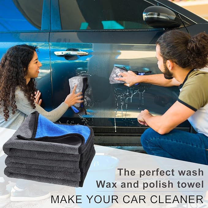 Nuenen 20 Count Microfiber Cleaning Towels for Cars 800 GSM Thick Plush Microfiber Cleaning Cloth Dusting Cloth Auto Detailing Absorbent Towels for Car Kitchen Window, 15.75 Inch (Grey and Blue)