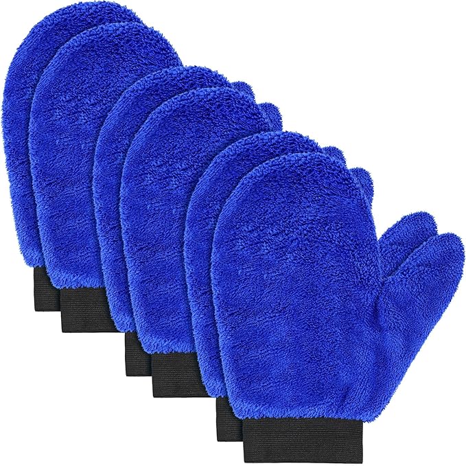 Teenyyou 6 Pcs Microfiber Dusting Mitt with Thumb Washable Reusable Household Cleaning Mitt Car Wash Gloves Terry Dusting Gloves for Plant Wheel House Blinds Kitchen(Royal Blue,9.84 x 7.87 Inch)