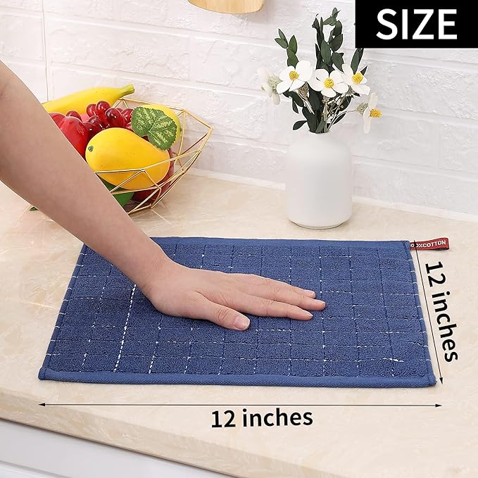 Homaxy 100% Cotton Terry Kitchen Dish Cloths, Ultra Soft and Absorbent Dish Towels for Kitchen, Suitable for Drying and Washing Dishes, 12 Pack, 12 x 12 Inches, Multiple Color
