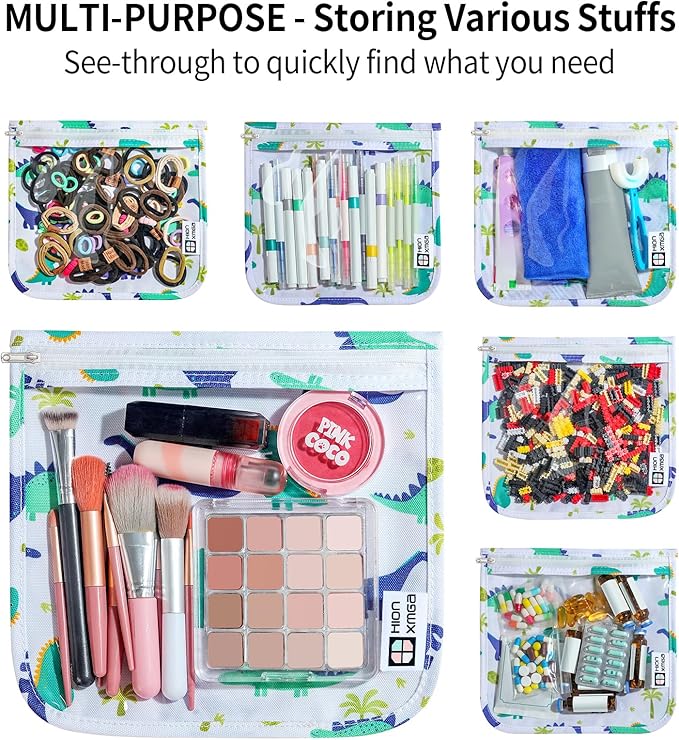 TSA Approved Toiletry Bag, Set of 3 Clear Travel Toiletry Bag Quart Size Zipper Travel Pouch, Waterproof Makeup Cosmetic Bag for Women Men Kids Toiletries Carry on, Dinosaur Large