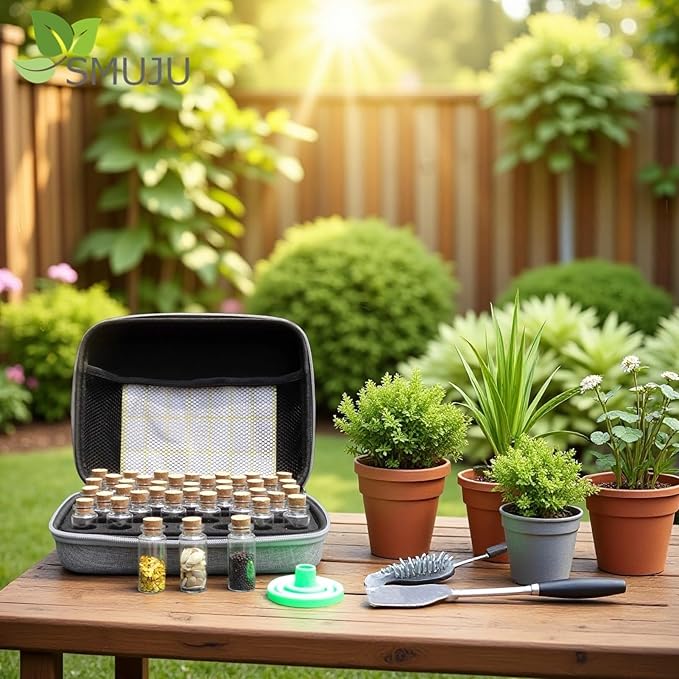 40 Slots Seed Storage Organizer with 20 Seed Envelopes, Sturdy Organizer Storage Box with Label Stickers, Glass Container for Flower Vegetable Garden Seed Saving (Seeds not Included)