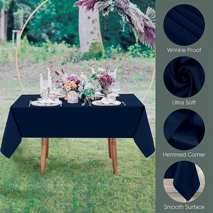 Utopia Kitchen Rectangle Table Cloth 2 Pack(54x54 Inches, Navy Blue), Tablecloth Machine Washable, Polyester Table Cover for Dining, Buffet Parties, Picnics, Events, Weddings and Restaurants
