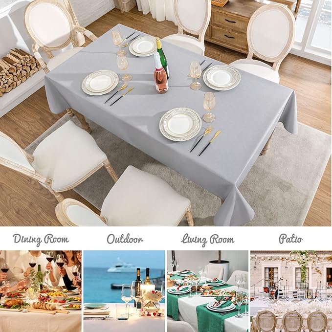 Textured Rectangle Tablecloth 52x70 inch Table Cloth Water Resistant Wrinkle Free Spill-Proof, Decorative Fabric Table Cover Washable for Banquet Parties Event Holiday Dinner, Light Grey