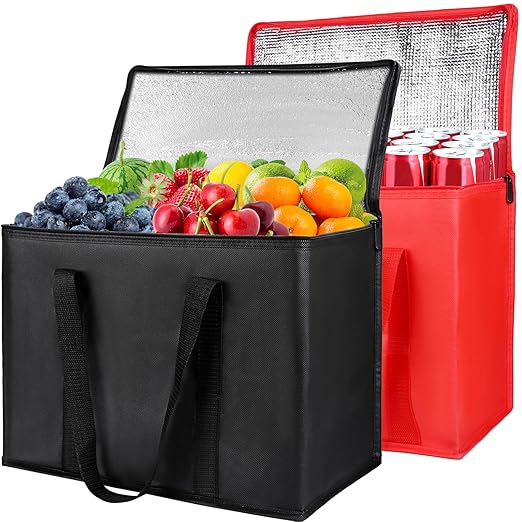 2Pk Insulated Reusable Grocery Bags with Top, X-Large Insulated Food Delivery Bag, Cooler Bag for Travel/Shopping/Groceries, Freezer/Frozen/Thermal Catering Bag for Cold and Hot Food