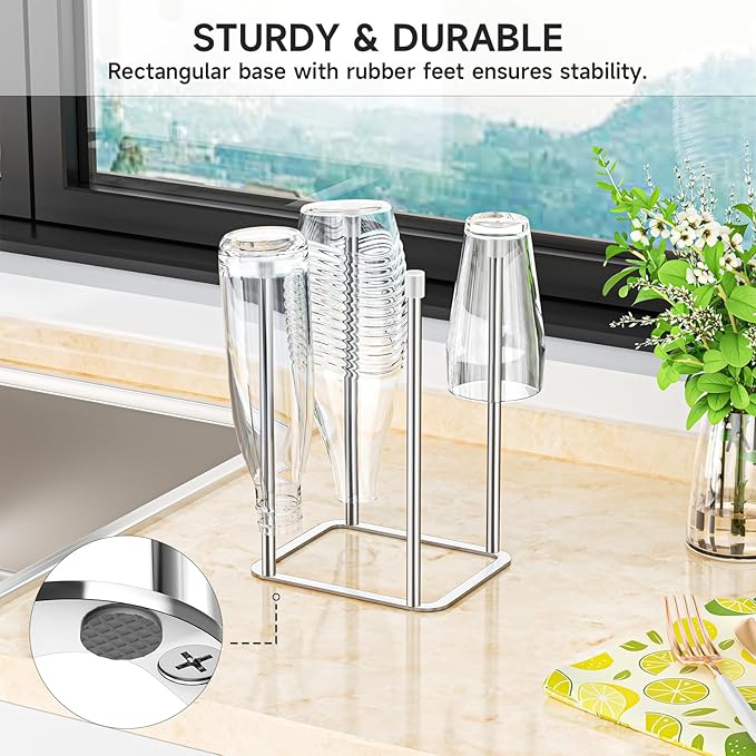 Water Bottle Drying Rack, Stainless Steel Bottle Dryer Rack, Baby Bottles Rack Dryer, Cup Drying Rack, Reusable Bag Drying Stand, Kitchen Stand Holder for Glass Bottles, Plastic Bag (Silver)