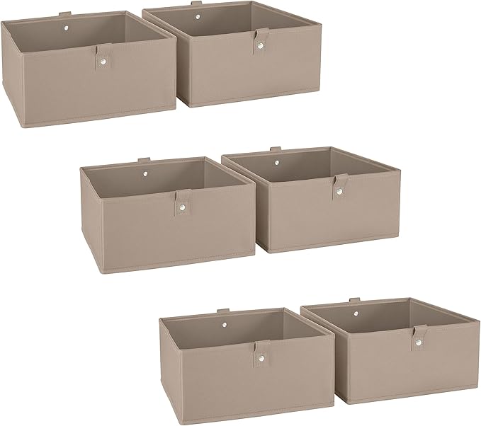 RiverRidge Kids 6pc Folding Storage Bins Set - 10.5”W x 5”H Fabric Boxes with Handles for Closet Organizer & Storage - Taupe Cube Storage Organizer for Toys, Clothes & Crafts - Fits RiverRidge Shelve