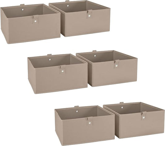 RiverRidge Kids 6pc Folding Storage Bins Set - 10.5”W x 5”H Fabric Boxes with Handles for Closet Organizer & Storage - Taupe Cube Storage Organizer for Toys, Clothes & Crafts - Fits RiverRidge Shelve