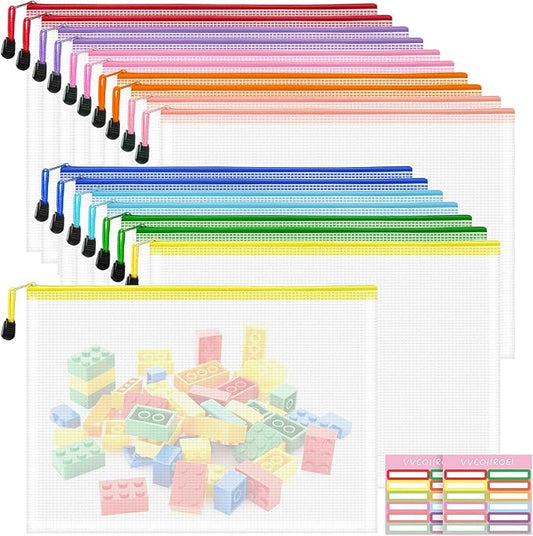 18pcs Mesh Zipper Pouch Bags, A4 Letter Size, 9 Colors Zipper Pouches for Organizing, File Storage Bags, Travel, School Office Organize
