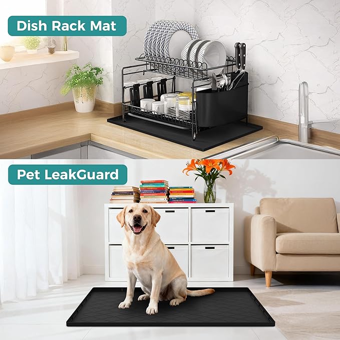URMONA 25" x 19" Waterproof Silicone Mat in Multiple Sizes & Colors, Under Sink Mat for Kitchen & Bathroom, Pet Food Pad for Dogs & Cats, Kitchen Cabinet Liner, Multi-Purpose for Storage(Dark Grey)