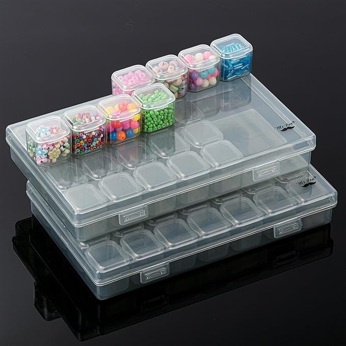 Mr. Pen-Bead Storage Containers, 28 Grids, 2 Pack, Grey, 160pcs Label Stickers, Bead Organizer, Craft Organizers and Storage, Containers for Organizing, Box (NIWL056M311)