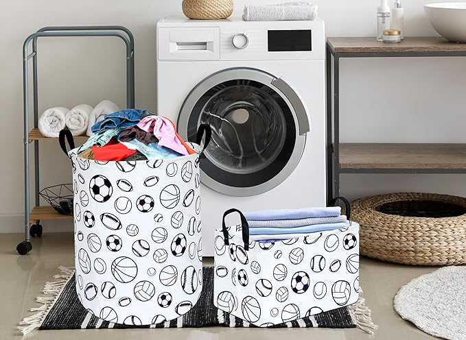 KUNRO Basketball Football Storage Basket Gift Shelf Basket Storage Bin, Nursery Basket Organizer Box for With Handles for Room Deco