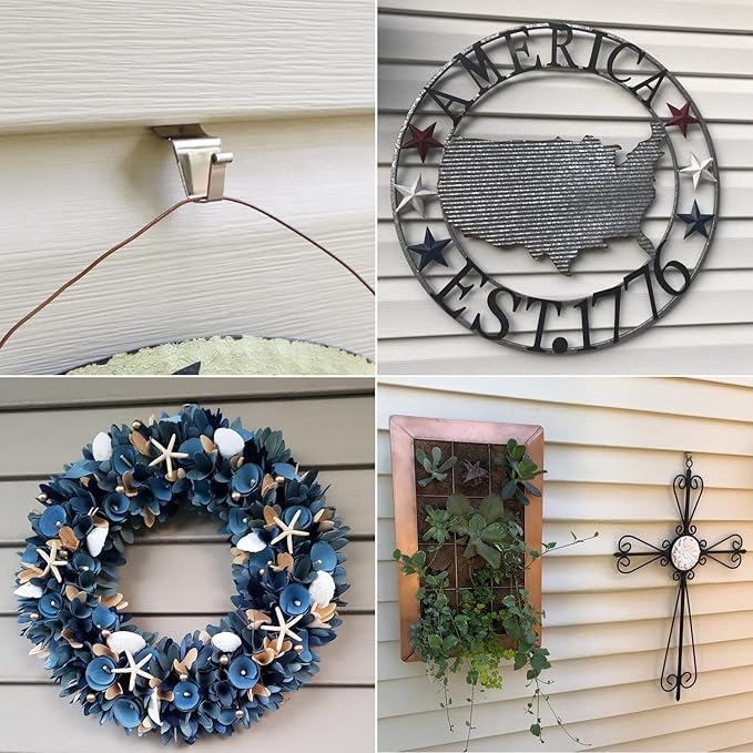 Aminigram 18 Pack Vinyl Siding Hooks Hanger, Siding Hooks for Hanging Outdoor, No Hole Siding Clips to Hang Things, Heavy Duty Stainless Steel Decor Hooks for Siding