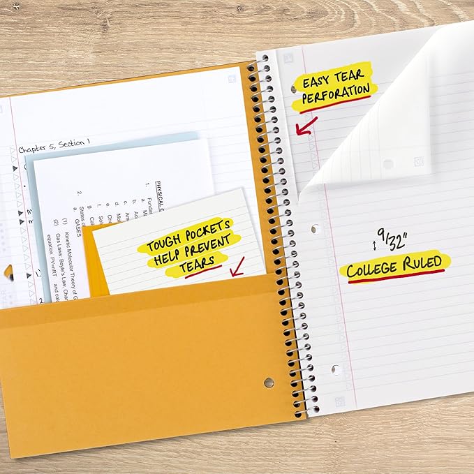 Five Star Spiral Notebook + Study App, 5 Subject, College Ruled Paper, 8-1/2" x 11", 200 Sheets, Fights Ink Bleed, Water Resistant Cover, Fire Red (72077)