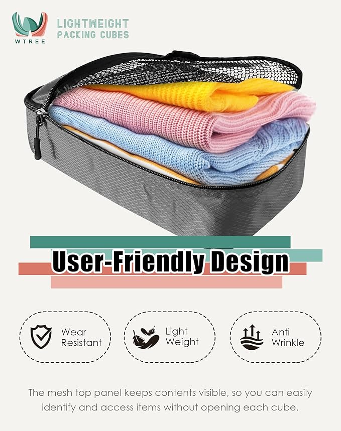 4-Piece Packing Cubes Travel Accessories Set for Suitcases - Luggage Organizer Bags with Double Zipper - Mesh Top - Medium - Dark Grey