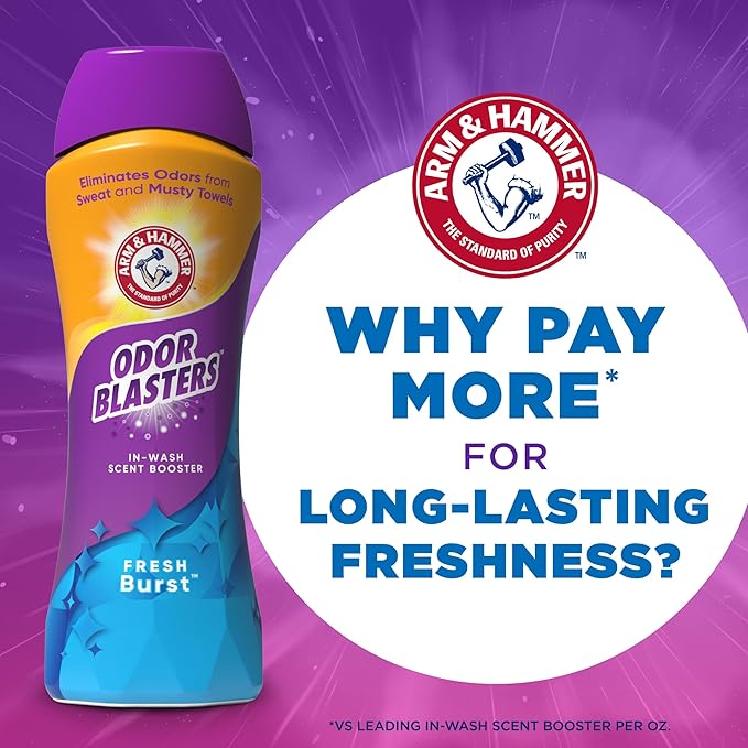 ARM & HAMMER Odor Blasters In-Wash Laundry Scent Booster, Eliminates Tough Odors, Fresh Burst Scent, 24 oz Bottle (Pack of 4)