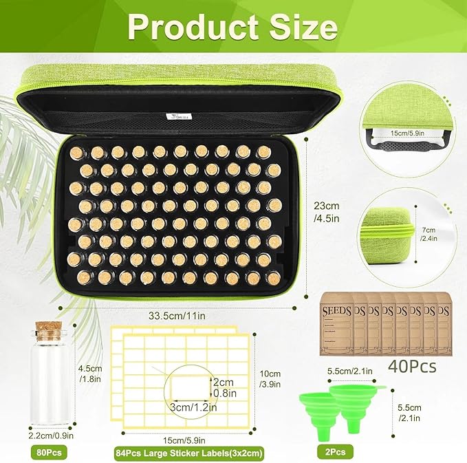 80 Slots Seed Storage Organizer with 40 Seed Envelopes, Sturdy Organizer Storage Box with Label Stickers, Glass Container for Flower Vegetable Garden Seed Saving (Seeds not Included)