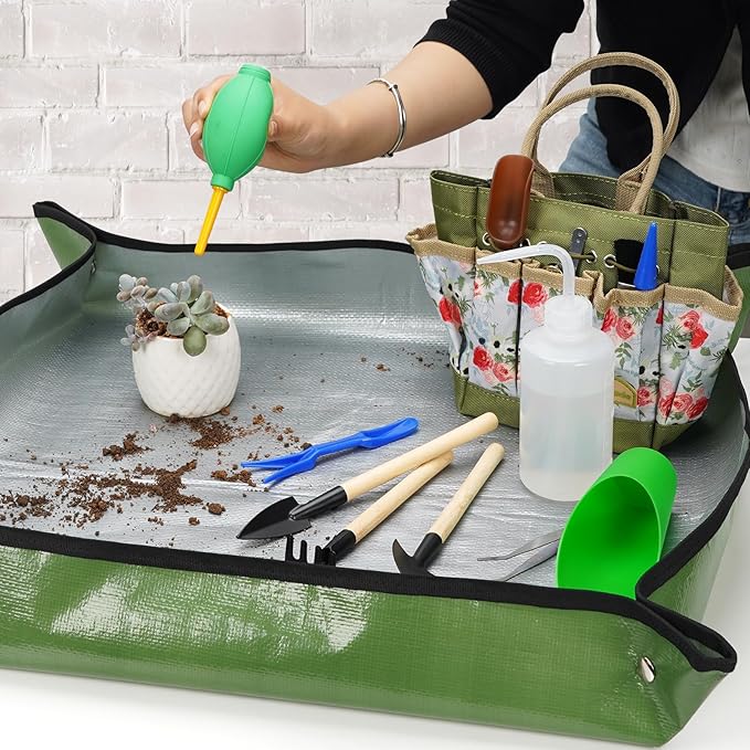 Succulent Tools Kit with Organizer Bag- 13Pcs Indoor Gardening Tools |Mini Succulent Hand Tools with Tote, Succulent Transplanting Supplies, Present for Gardeners Plant Care (Rose)