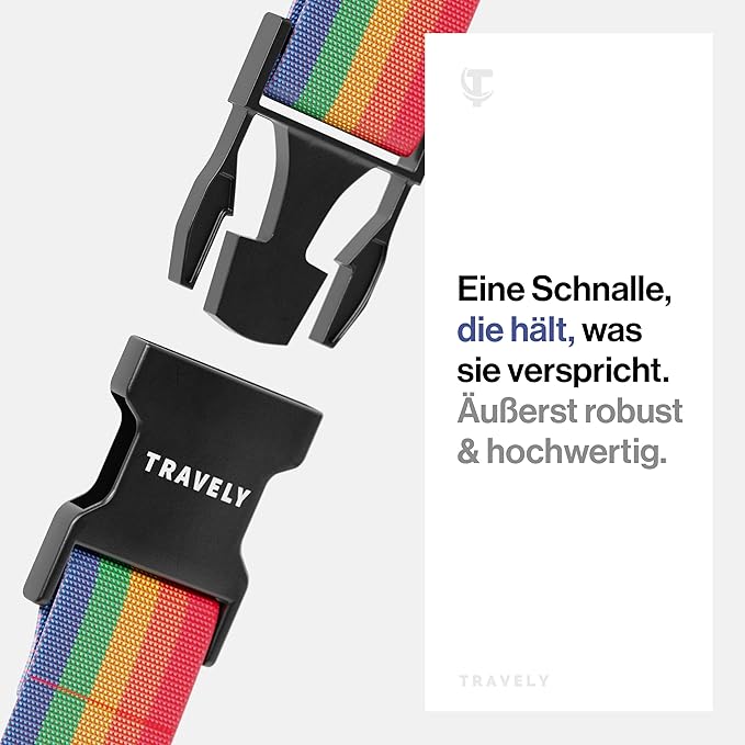 TRAVELY Luggage Straps - Particularly conspicuous & Secure - Incl. 2 Name Tags - Luggage Strap Ideal crosswise - [Set of 2]