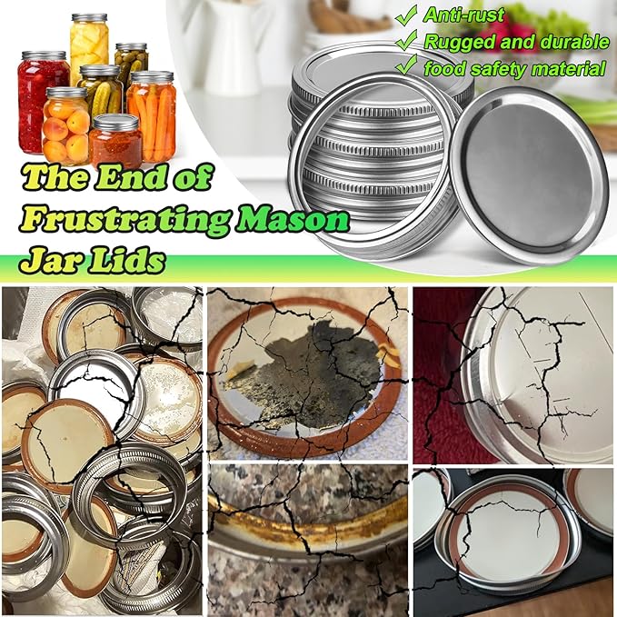 Palksky Stainless Steel Regular Mouth Canning Lids and Rings, Airtight/Rustproof Mason Jar Lids with Bands Set of 4