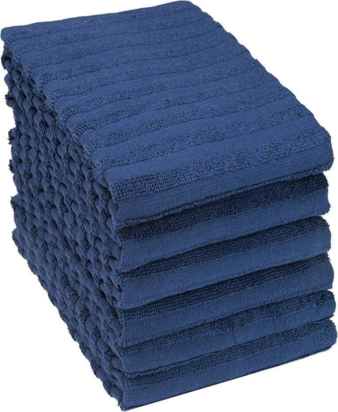 Premium Kitchen Towels (20”x 28”, 6 Pack) | Large Cotton Dish Towels 450 GSM | Highly Absorbent Terry Kitchen Linen Set with Hanging Loop | Blue Solid