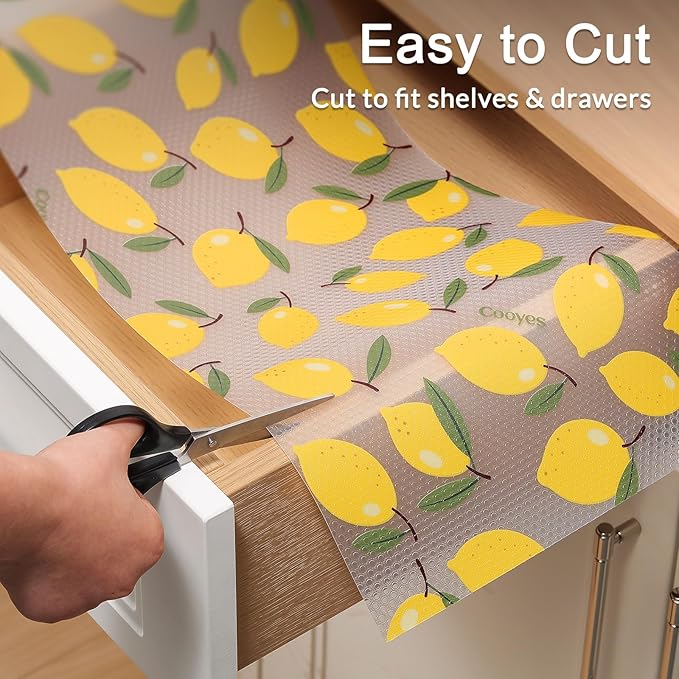 Cooyes Shelf Liner, Non-Adhesive Cabinet Liners for Kitchen Drawers, Shelves, Refrigerator, Pantry Storage, Bathroom Closet, Fridge, Durable Waterproof EVA Mats(23.6" W x 360" L, Yellow Lemon)